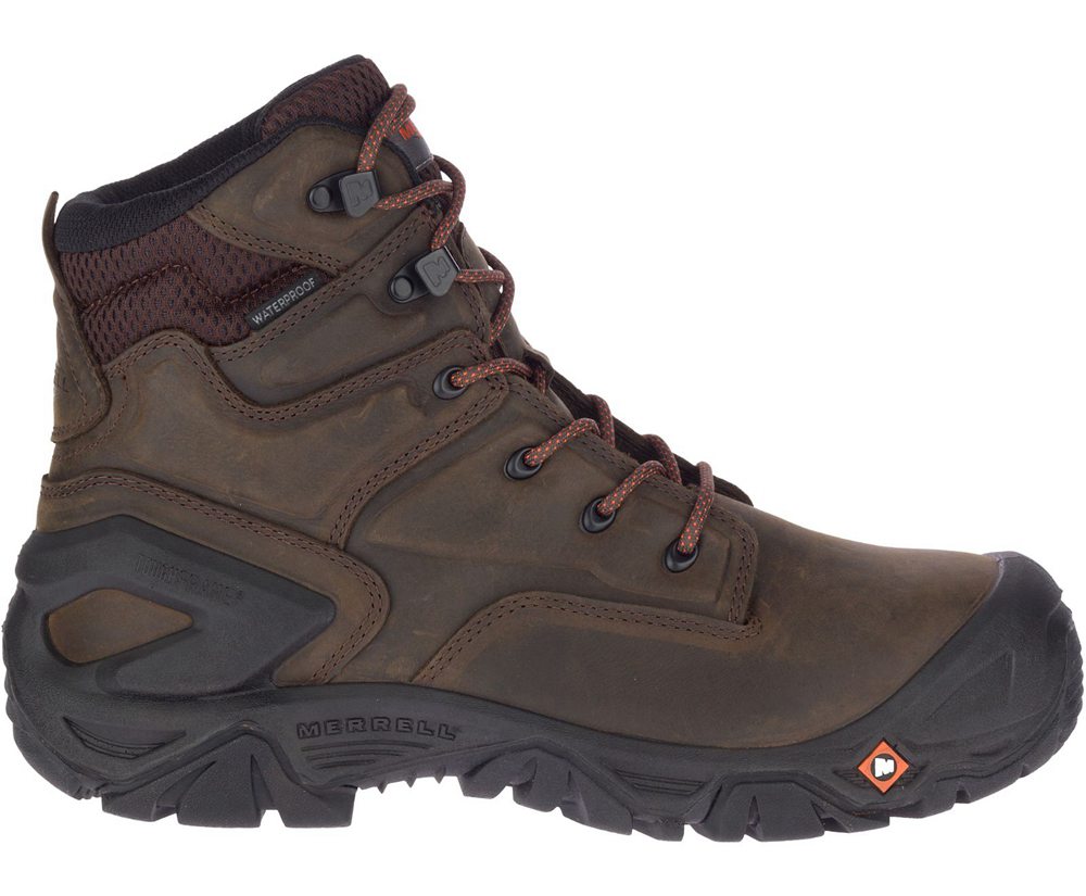Merrell Work Boots Brown - Strongfield Leather X 7" Waterproof Comp Toe - Mens 26JMOFWSP